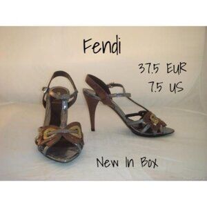 Fendi Snakeskin Bow Sandals - Brown, Size 37.5 EU (7.5 US) - New In Box